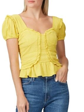 Line + Dot Elena Top Yellow Sweetheart Neck Ruffle Blouse Feminine
